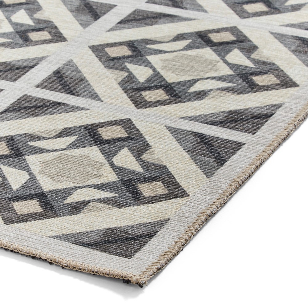 Victoria H1187 Modern Geometric Washable Rugs in Grey Beige